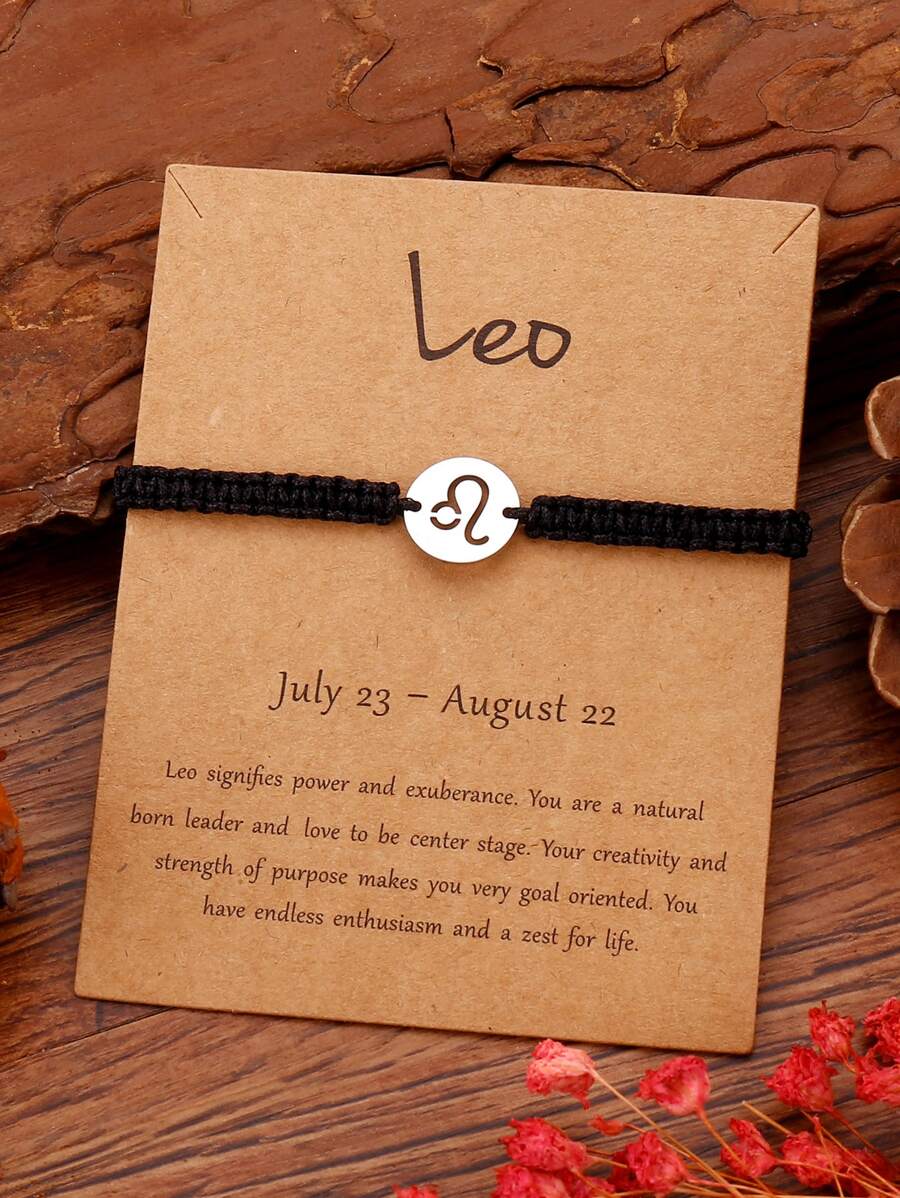 1 件不銹鋼獅子座星座編織卡手鍊 - 黑色 - 查看 1