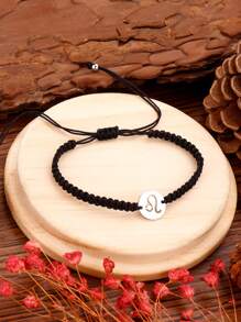 1 件不銹鋼獅子座星座編織卡手鍊 - 黑色 - 查看 2