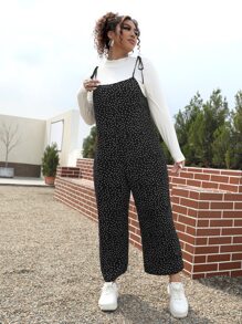 SHEIN EZwear Plus Knot Shoulder Polka Dot Cami Jumpsuit Without Tee, Summer - Black - View 4
