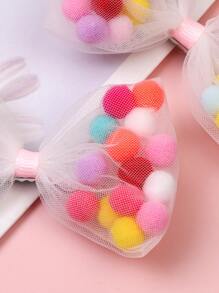2 Chiếc Trắng Sheer Nơ Kẹp Tóc Với Màu Sang Trọng Pom Và Lưới Nơ, Phụ Kiện Tóc Dễ Thương Cho Bé Gái Và Thanh Thiếu Niên - Nhiều màu - Xem 2
