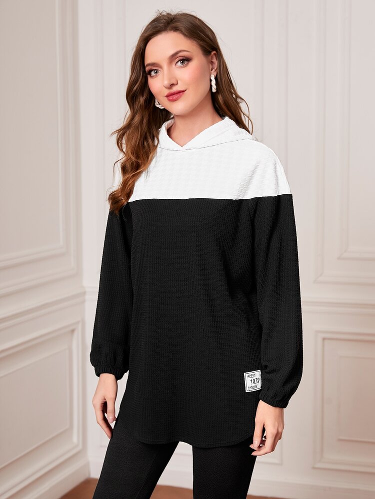 Mulvari Two Tone Patched Detail Hoodie In Fall/Winter - Black - View 4