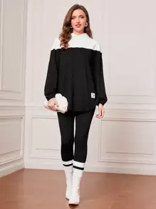 Mulvari Two Tone Patched Detail Hoodie In Fall/Winter - Black - View 1