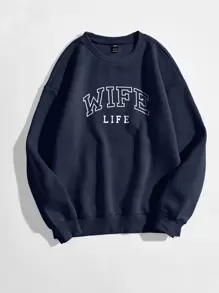 SHEIN Unity Letter Graphic Thermal Lined Sweatshirt - Navy Blue - View 1