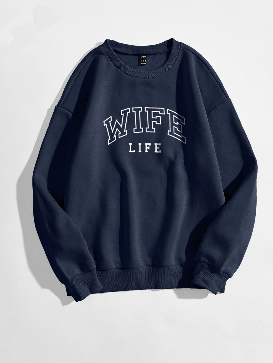 SHEIN Unity Letter Graphic Thermal Lined Sweatshirt - Navy Blue - View 1