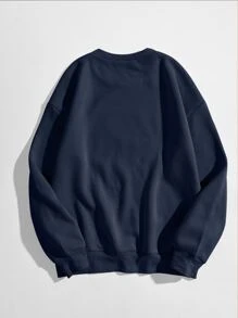 SHEIN Unity Letter Graphic Thermal Lined Sweatshirt - Navy Blue - View 2