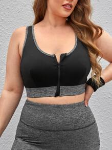 Yoga Sxy Bras thể thao Plus Size Dây kéo Khối Màu - màu đen - Xem 1