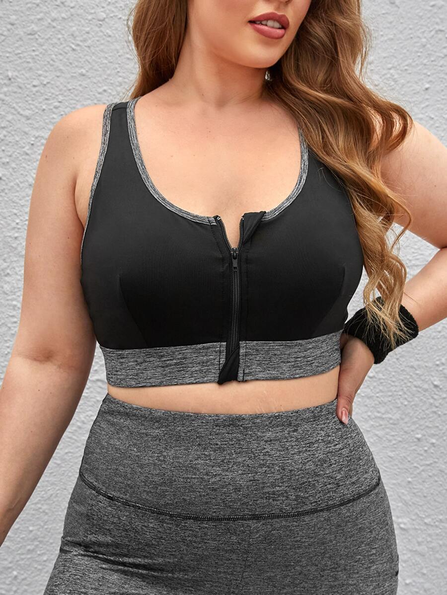 Yoga Sxy Bras thể thao Plus Size Dây kéo Khối Màu - màu đen - Xem 1