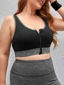 Yoga Sxy Bras thể thao Plus Size Dây kéo Khối Màu - màu đen - Xem 3