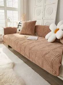 1pc Geometric Textured Sofa Towel & 1pc Cushion Cover Without Filler - Camel - View 1