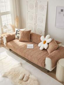 1pc Geometric Textured Sofa Towel & 1pc Cushion Cover Without Filler - Camel - View 2