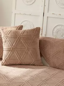1pc Geometric Textured Sofa Towel & 1pc Cushion Cover Without Filler - Camel - View 5