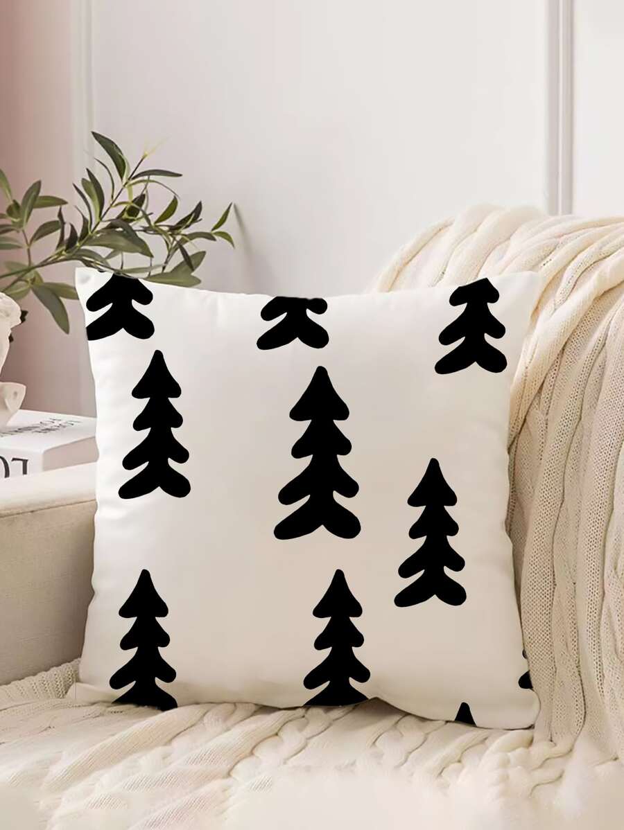 樹圖案靠墊套不附帶墊芯 - 黑與白 - 查看 1