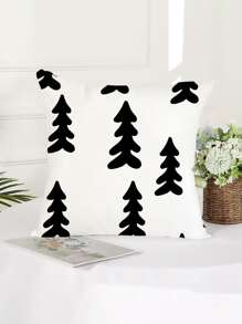 樹圖案靠墊套不附帶墊芯 - 黑與白 - 查看 4
