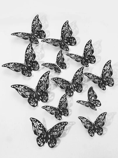 12pcs 3D Creative Design Paper Butterfly Sticker, Geometric Patterned Hollow Out Butterfly Wall Sticker For Holiday, Party, Cake Decoration, Romantic Special Design Home Decor, Bedroom Decor, Bathroom Decor For Anniversary, Valentine, Cake Decoration, Various Colors And Patterns Are Available, Be Used In Various Scenarios, Stickers, Wall Decal, Vinyl Decal For Home Decorations, Spring Decoration Items Refresh Your Home, Rama Decoration Stickers School Surprise Dormitory Decor Back To School School Supplies