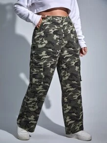 SHEIN EZwear Plus Camo Print Cargo Jeans - Multicolor - View 4
