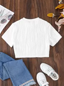 Áo thun ngắn cổ tròn dệt kim Tween Girl Jacquard cỡ lớn có gân lượn sóng - trắng - Xem 2