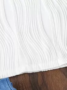 Áo thun ngắn cổ tròn dệt kim Tween Girl Jacquard cỡ lớn có gân lượn sóng - trắng - Xem 4