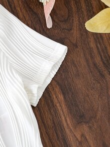 Áo thun ngắn cổ tròn dệt kim Tween Girl Jacquard cỡ lớn có gân lượn sóng - trắng - Xem 5