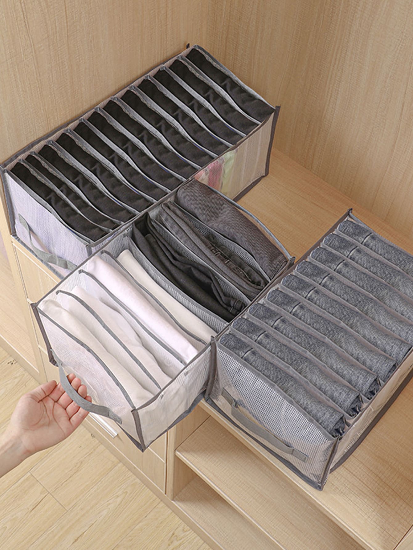 1pc Contrast Binding Pants Storage Box - Grey - View 1