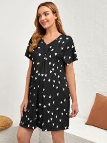 SHEIN 孕婦愛心圖案哺乳睡裙