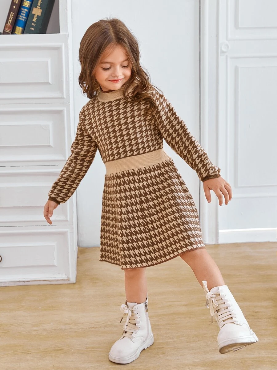 SHEIN Toddler Girls Houndstooth Pattern Jumper Dress - Multicolor - View 1