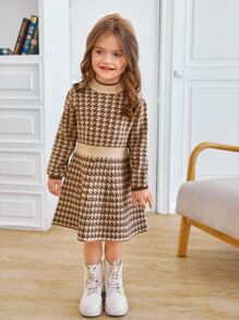 SHEIN Toddler Girls Houndstooth Pattern Jumper Dress - Multicolor - View 3