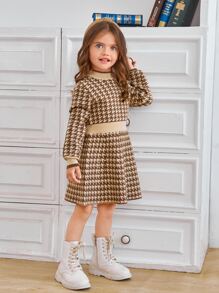 SHEIN Toddler Girls Houndstooth Pattern Jumper Dress - Multicolor - View 4