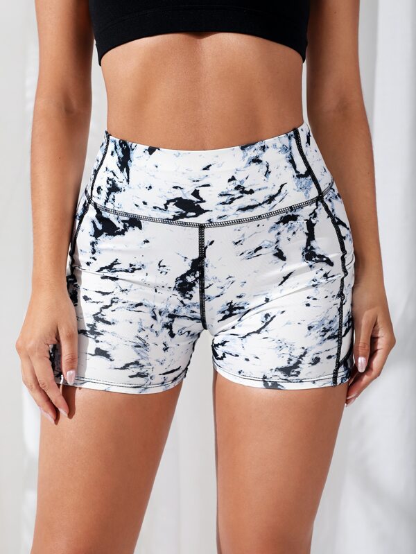 Yoga Trendy Tie Dye Wide Waistband Sports Shorts With Phone Pocket SHEIN USA