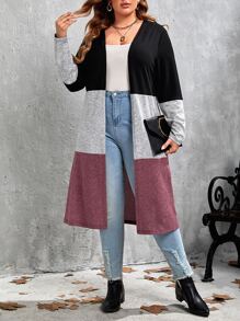 SHEIN LUNE 大碼撞色開門襟外套 - 彩色 - 查看 4