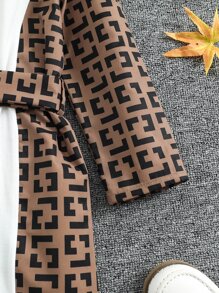 Toddler Girls Letter Graphic Colourblock Ruffle Trim Cold Shoulder Belted Dress - Multicolor - View 4