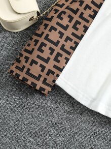 Toddler Girls Letter Graphic Colourblock Ruffle Trim Cold Shoulder Belted Dress - Multicolor - View 5