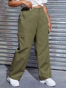 SHEIN Qutie 大碼高腰翻蓋口袋工裝褲