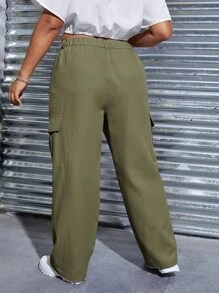 SHEIN Qutie 大碼高腰翻蓋口袋工裝褲