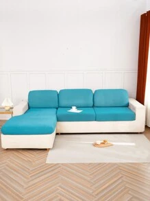 1pc Tufted Decor Stretchy Sofa Seat Cover - Teal Blue - View 1