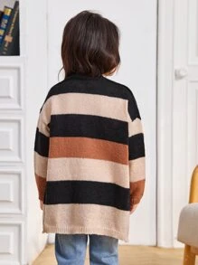 SHEIN Niñas Cárdigan de color combinado de hombros caídos - Multicolor - Ver 2