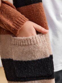 SHEIN Niñas Cárdigan de color combinado de hombros caídos - Multicolor - Ver 3