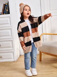 SHEIN Niñas Cárdigan de color combinado de hombros caídos - Multicolor - Ver 5