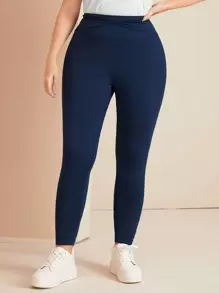 Mulvari 大碼抽褶細節收復緊身打底褲 - 藏蓝色 - 查看 1