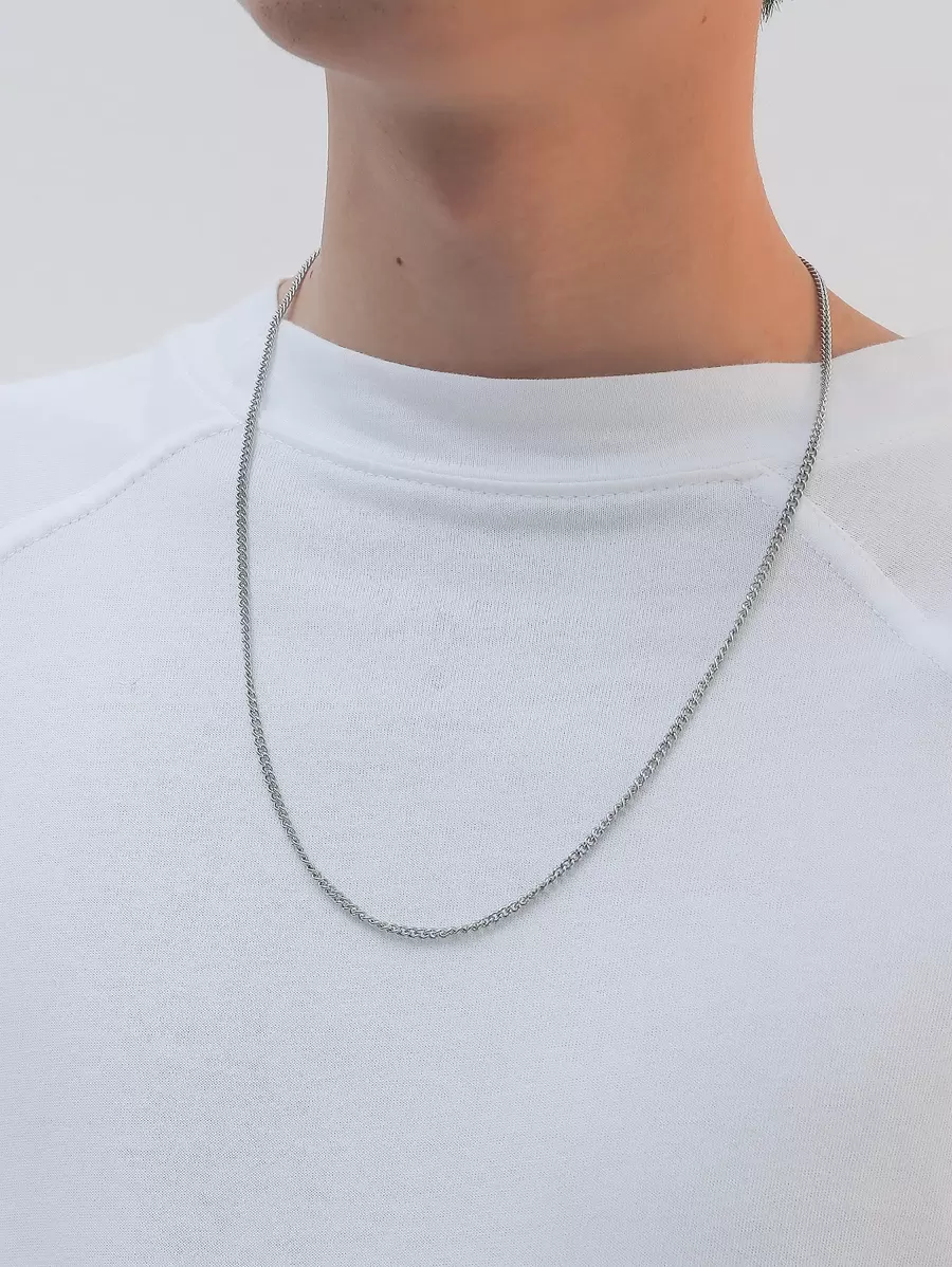 Fashionable and Popular Men Minimalist Necklace Stainless Steel for Jewelry Gift and for a Stylish Look - Silver - View 1
