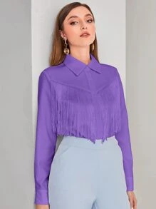 Modelyn Áo sơ mi nữ Nút mép màu trơn Thanh lịch - Màu tím  Violet - Xem 1