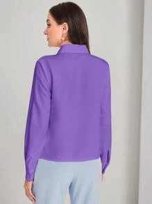 Modelyn Áo sơ mi nữ Nút mép màu trơn Thanh lịch - Màu tím  Violet - Xem 2