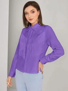 Modelyn Áo sơ mi nữ Nút mép màu trơn Thanh lịch - Màu tím  Violet - Xem 4