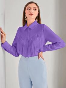 Modelyn Áo sơ mi nữ Nút mép màu trơn Thanh lịch - Màu tím  Violet - Xem 5