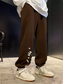 Claim Dot Nam Cartoon & Đồ họa chữ cái Quần thể thao - Cà phê nâu - Xem 3