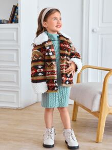 SHEIN 小女童麻花編織高領毛衣和針織裙 - 薄荷綠 - 查看 3