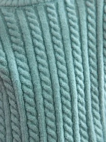 SHEIN 小女童麻花編織高領毛衣和針織裙 - 薄荷綠 - 查看 5