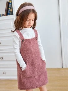 SHEIN 小女童口袋貼布絨毛背帶裙不帶上衣 - 藕粉色 - 查看 1