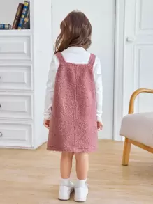 SHEIN 小女童口袋貼布絨毛背帶裙不帶上衣 - 藕粉色 - 查看 2