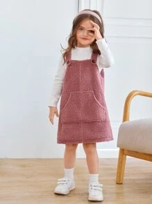 SHEIN 小女童口袋貼布絨毛背帶裙不帶上衣 - 藕粉色 - 查看 4