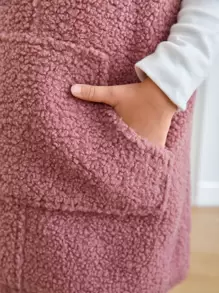 SHEIN 小女童口袋貼布絨毛背帶裙不帶上衣 - 藕粉色 - 查看 5